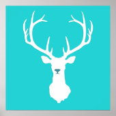 Poster Silhouette de Tête de Cerf Turquoise (Devant)