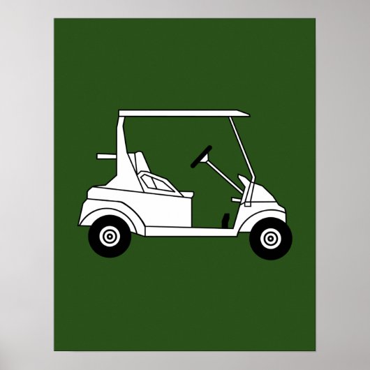 Poster Silhouette de voiturette de golf imprimé sur vert (Devant)
