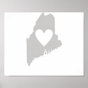 Poster Silhouette d'état du Maine de coeur
