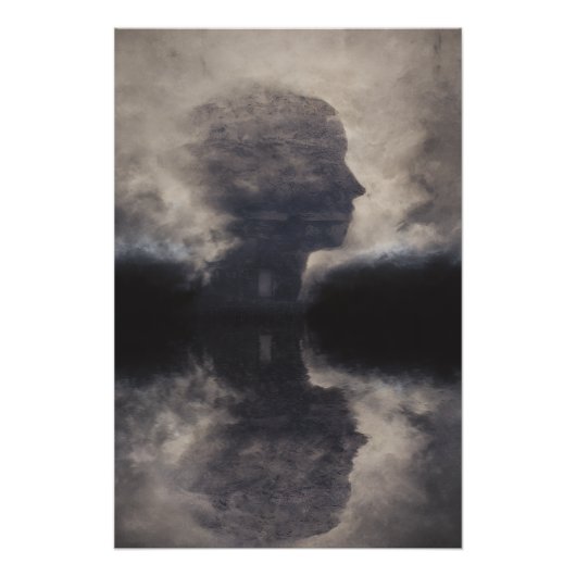Poster Silhouette devant un visage de brume colossal (Devant)