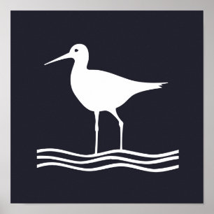 Poster silhouette d'OISEAU CRANE nautique  