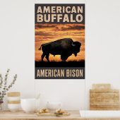 Poster Silhouette du coucher de soleil de bison américain (Cuisine)