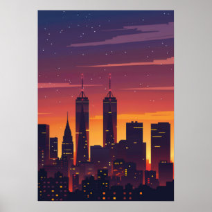 Poster Silhouette du coucher de soleil de Cityscape