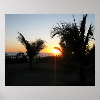 Poster Silhouette du coucher de soleil tropical