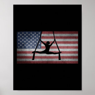 Poster Silhouette du drapeau américain Gymnastique Soie a