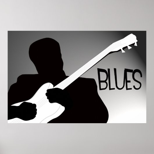 Poster Silhouette du joueur de blues avec un projecteur (Devant)