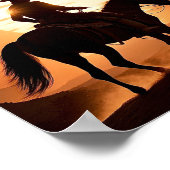 Poster Silhouette d'un Cowboy à cheval au coucher du sole (Coin)