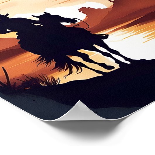 Poster Silhouette d'un cowboy à cheval dans un poste du d (Coin)