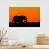Poster Silhouette d'un éléphant au coucher du soleil (Cuisine)