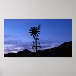 Poster silhouette d'un moulin à vent