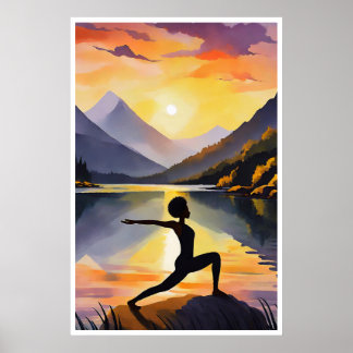 Poster Silhouette d'une femme africaine faisant du Yoga a