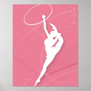 Poster Silhouette d'une gymnaste féminine jouant avec un