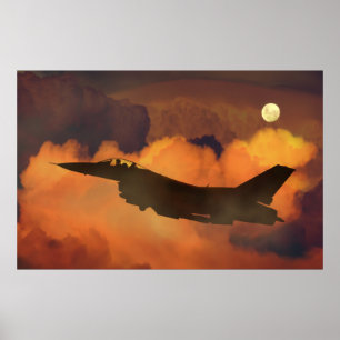 Poster Silhouette F-16 Avion de chasse