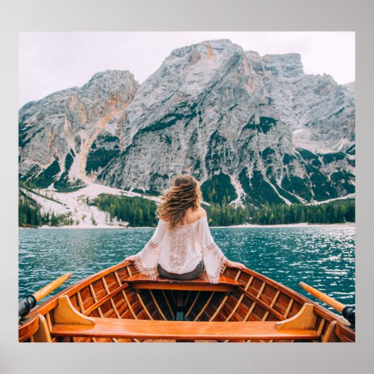 Poster Silhouette Femme Lac Alpin Nature (Devant)