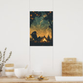 Poster Silhouette Girl Night Camping Aventure (Cuisine)
