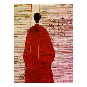 Poster Silhouette Inspirée du Japon Moderne avec des Baie