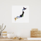 Poster silhouette japonaise colorée (Cuisine)