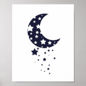 Poster Silhouette Lune et Étoiles en bleu foncé (Devant)