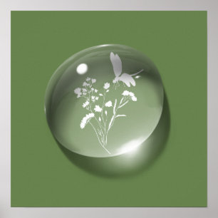 Poster Silhouette minimale verte à goutte d'eau florale m