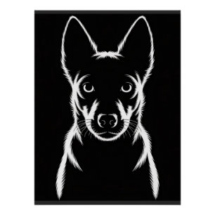 Poster Silhouette minimaliste de chien sur noir