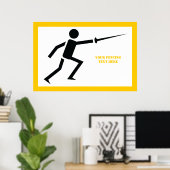 Poster Silhouette noire Fencer avec clôture d'épée person (Bureau à domicile)