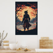 Poster Silhouette Samurai Warrior Moon (Cuisine)