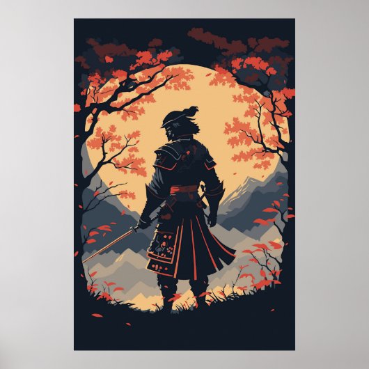 Poster Silhouette Samurai Warrior Moon (Devant)