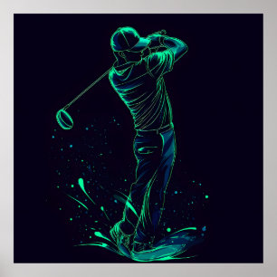 Poster Silhouette verte minimaliste Golfer