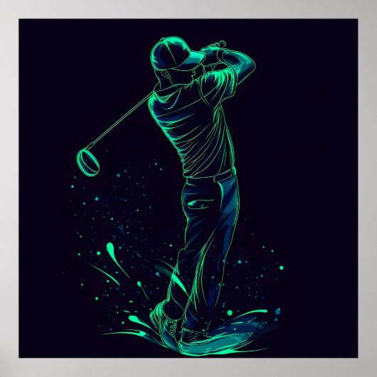 Poster Silhouette verte minimaliste Golfer (Devant)