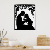 Poster Silhouette vintage mère et enfant Imprimer (Cuisine)