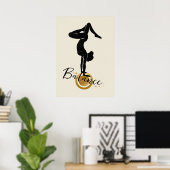 Poster Silhouette yoga à l'envers poteau de balance (Bureau à domicile)