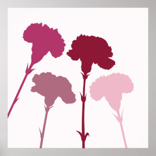 Poster Silhouettes abstraites d'oeillet - rouges et roses