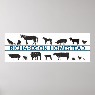 Poster Silhouettes d'animaux de ferme Homestead personnal