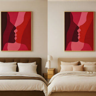 Poster Silhouettes de baisers abstraits en rouge et magen