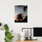 Poster Silhouettes de frondes de palmiers au coucher du s (Bureau à domicile)