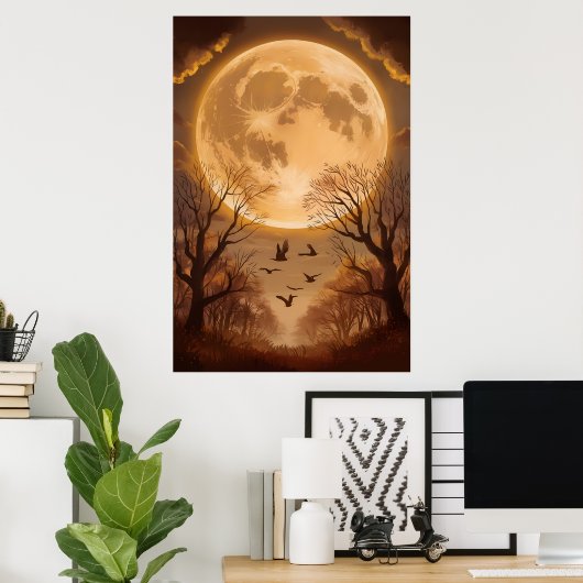Poster Silhouettes de la lune et de l'automne (Bureau à domicile)