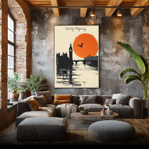 Poster Silhouettes de Londres - Réflexions sur Tower Brid