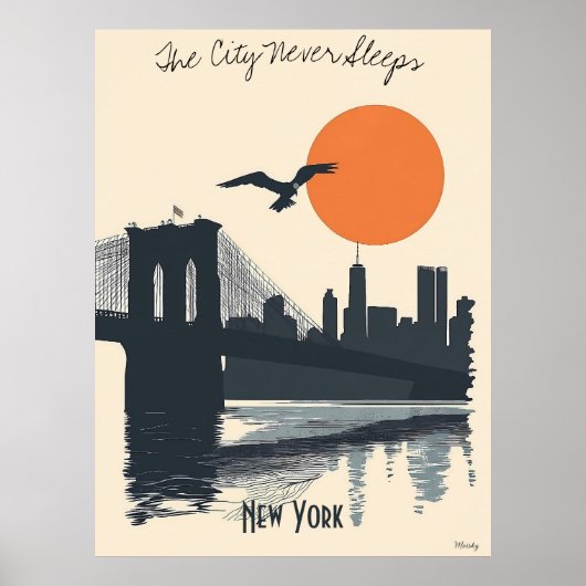Poster Silhouettes de New York - Réflexions Skyline (Devant)