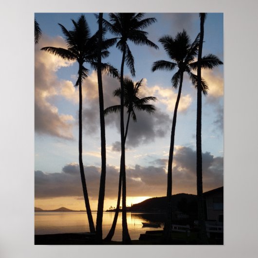 Poster Silhouettes de palmiers à Hawaï (Devant)