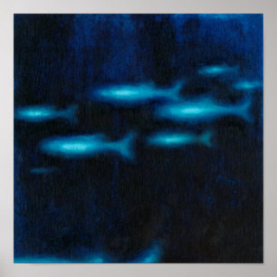 Poster Silhouettes de poisson bleu translucide