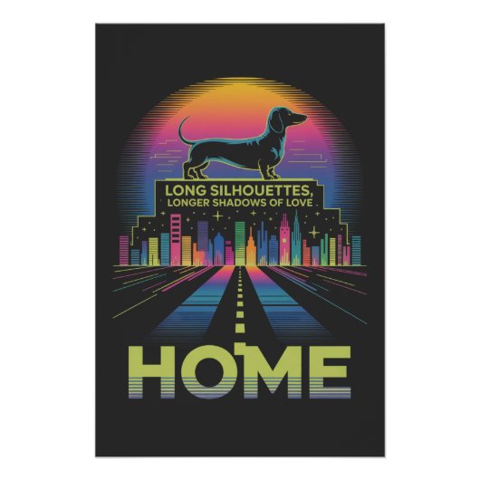 Poster Silhouettes de teckel longs, ombres plus longues d (Devant)
