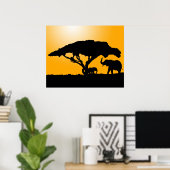 Poster Silhouettes d'éléphant à l'affiche du coucher du s (Bureau à domicile)