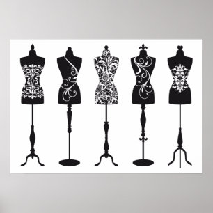 Poster silhouettes mannequins de mode vintage