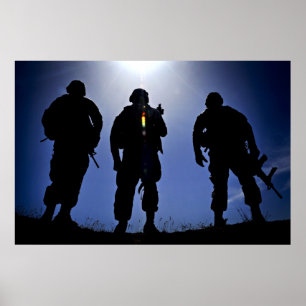 Poster Silhouettes militaires de soldat d'armée