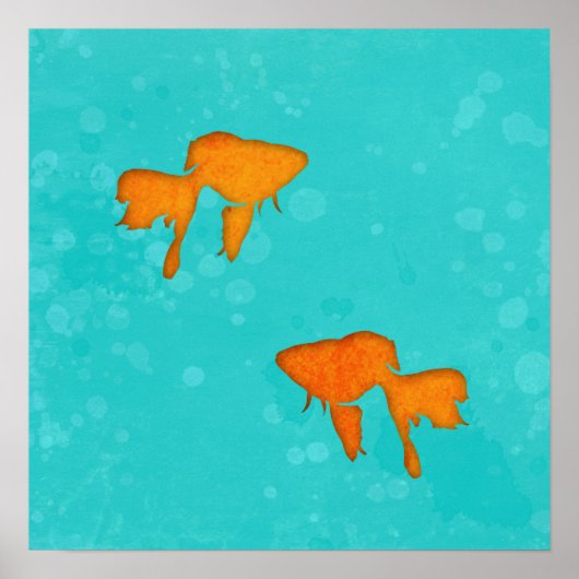 Poster Silhouettes orange de poisson rouge dans une eau t (Devant)