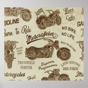 Poster silhouettes vintages de moto : fond transparent