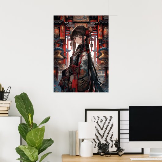 Poster Silken Serenity : Enchanteuse de l'Anime forestier (Bureau à domicile)