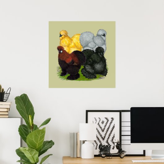 Poster Silkies : Coq Assortis (Bureau à domicile)