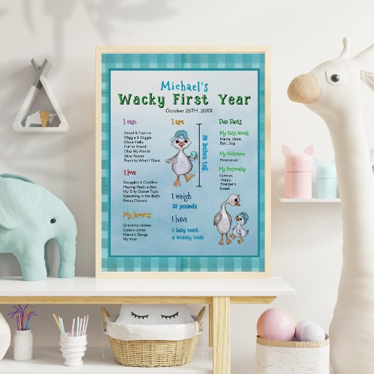 Poster Silly Go First Year Boy's Birthday Milestone Board