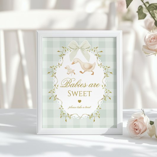 Poster Silly Goose Babies are sweet Sage Green Gingham